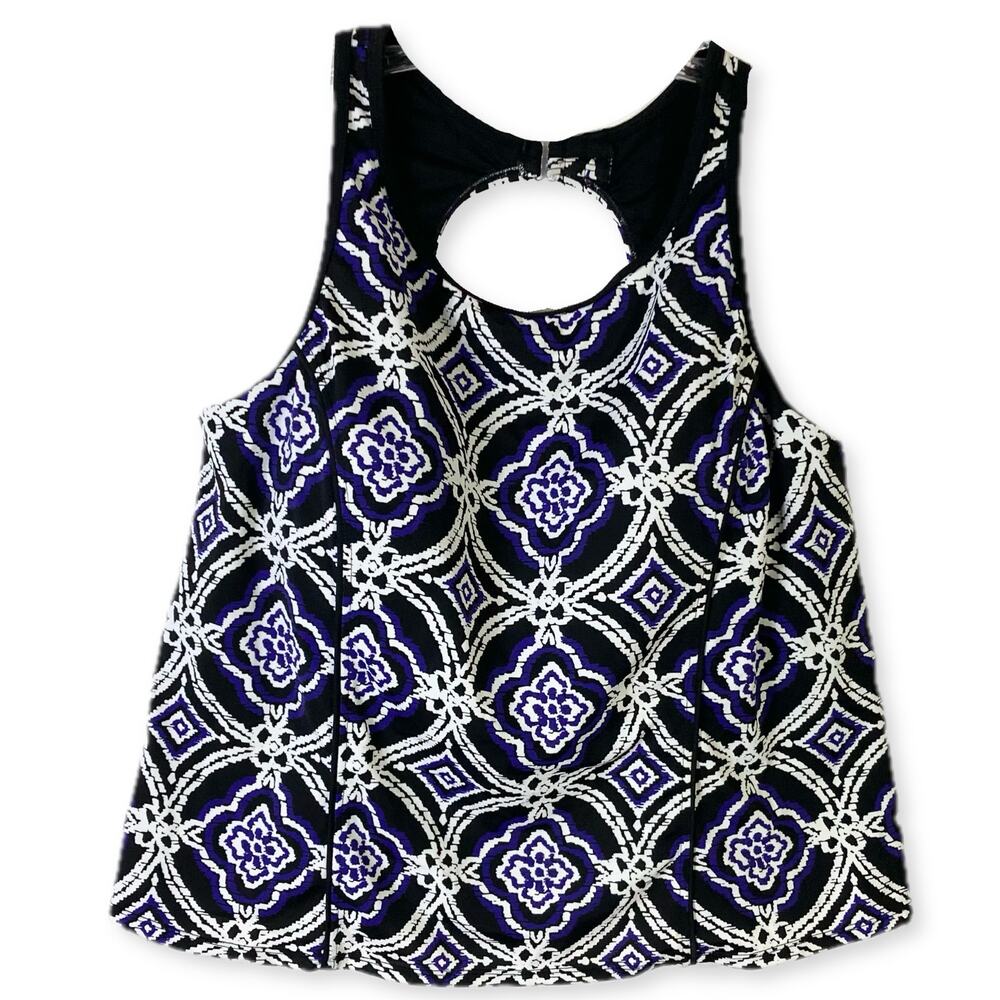 Nwot TROPICAL ESCAPE Bikni Top 20W Black-White-Purple Sleeveless Stretchy Adjust